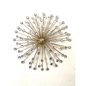 MCM Style Sunburst Wall Art 20" Silver Metal Glass Acryllic